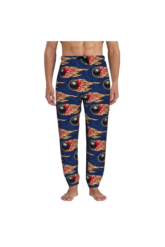 Bowling Ball And Flame Pattern Joggers,Sweatpants for Men with Pockets-3X-Large