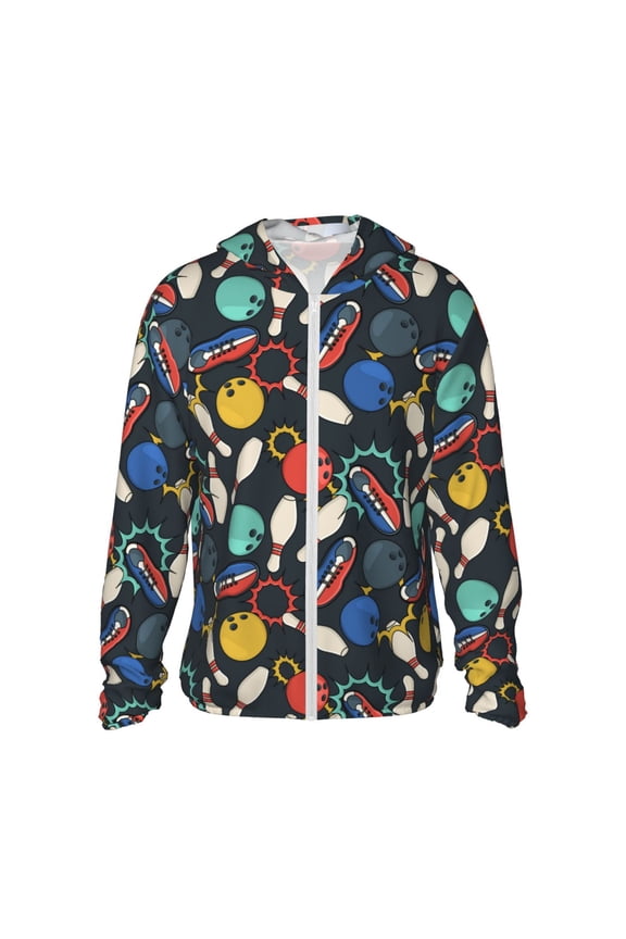 Bowling Ball Print Women Men Sun Protection UPF 50+ Jackets Zip Up Long Sleeve Hoodie Hiking Lightweight with Pockets