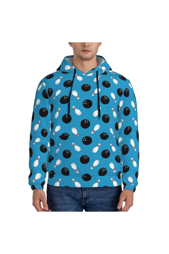 Bowling Balls Print Mens Casual Hooded Collar Drawstring Hoodies Pullover Sweatshirts Casual Long Sleeve Shirts-XX-Large