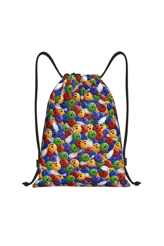 Bowling Colorful Print Drawstring Backpack Bag,Waterproof Draw String Back Sack, Gym Drawstring Bags Swim Bag For Unisex