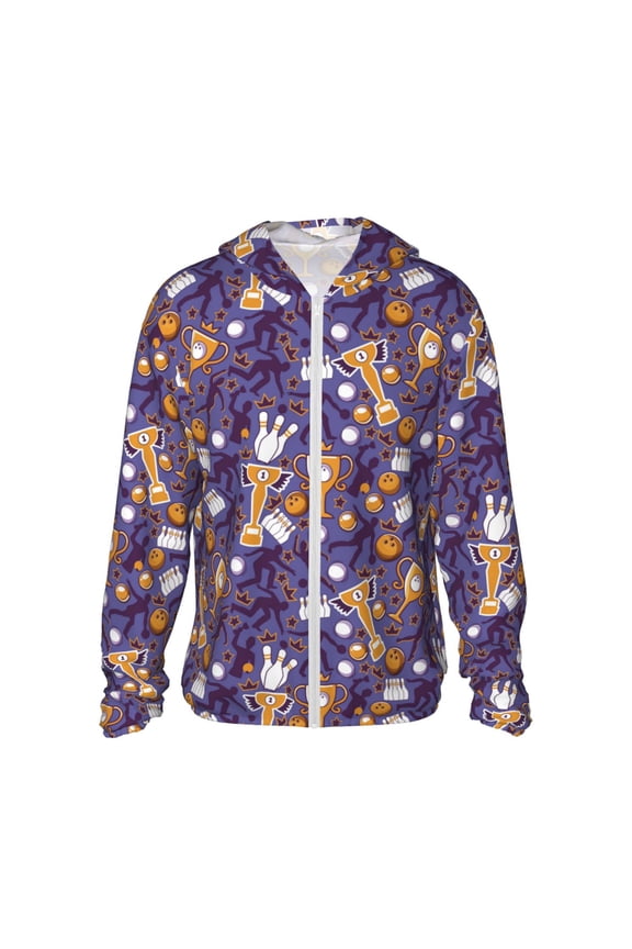 Bowling Game Print Women Men Sun Protection UPF 50+ Jackets Zip Up Long Sleeve Hoodie Hiking Lightweight with Pockets