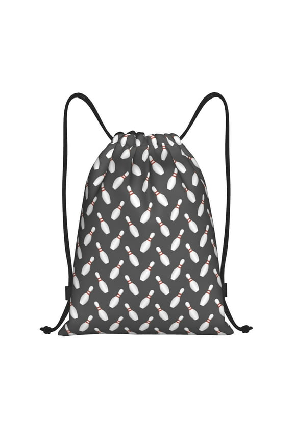 Bowling Pins Print Drawstring Backpack Bag,Waterproof Draw String Back Sack, Gym Drawstring Bags Swim Bag For Unisex