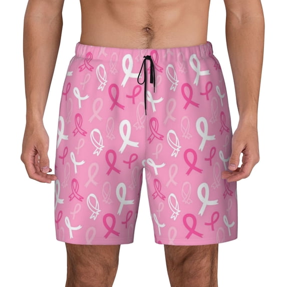 Kdxio Breast Cancer Awareness (3) Print Men's Swim Trunks with Compression Liner 7 Inch Inseam Quick Dry Swim Shorts
