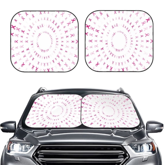 Kdxio Breast Cancer Awareness Print 2-Piece Sun Shade Front Windshield - Foldable Car Front Window Sunshades For Most Sedans Suv Truck