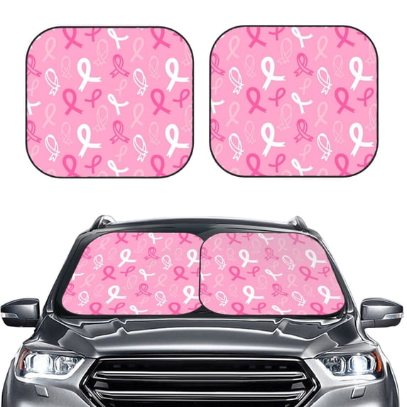 Kdxio Breast Cancer Awareness Print 2-Piece Sun Shade Front Windshield - Foldable Car Front Window Sunshades For Most Sedans Suv Truck