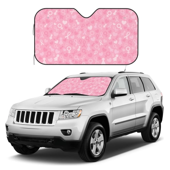 Kdxio Breast Cancer Awareness Print Windshield Sun Shade, Foldable Sun Blocker for Car,Truck,SUV Automotive Interior Sun Protection,Reflective Shade for Front Windshield(Medium)