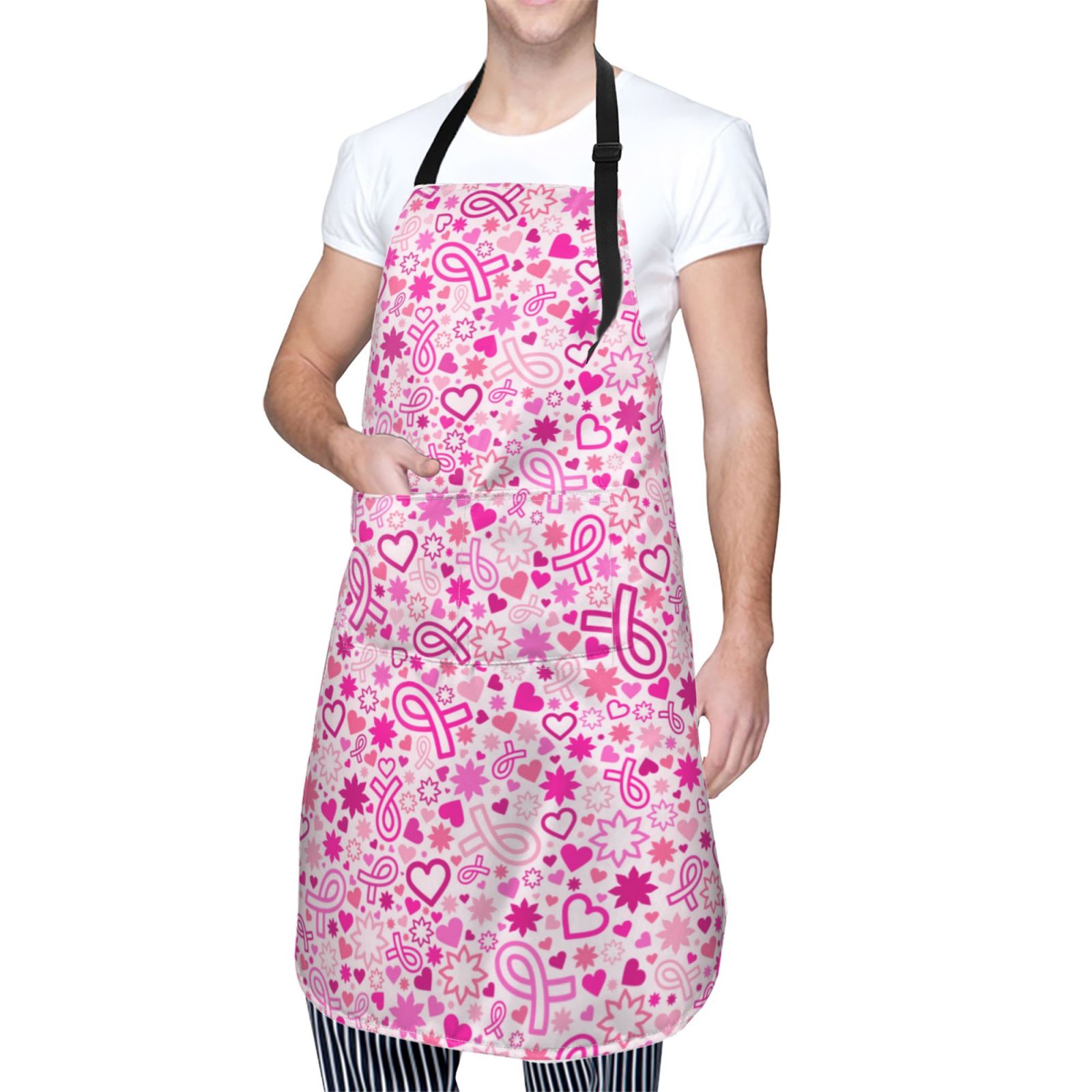 Kdxio Breast Cancer Awareness2 Apron with Pockets Adjustable Kitchen Aprons for Men Women Waterproof Aprons for Cooking,Drawing,Crafting, Baking Household Cleaning