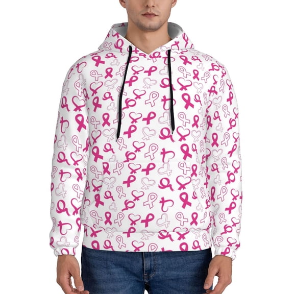 Kdxio Breast Cancer Awareness4 Print Mens Casual Hooded Collar Drawstring Hoodies Pullover Sweatshirts Casual Long Sleeve Shirts-3X-Large
