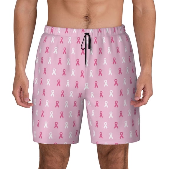 Kdxio Breast Cancer Awareness5 Print Men's Swim Trunks with Compression Liner 7 Inch Inseam Quick Dry Swim Shorts