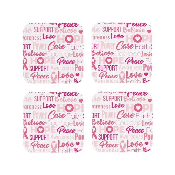 Kdxio Breast Cancer Pink Ribbons Awareness Funny Coasters,4 Pcs Leather Coasters,Housewarming Gifts,Protect Furniture From Water Marks Scratch And Damage