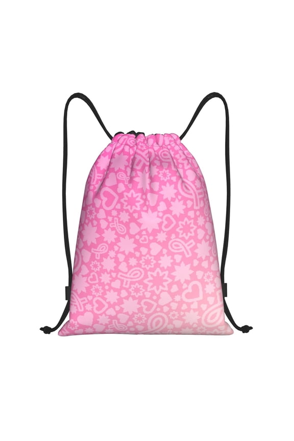Breast Cancer Pink Ribbons Awareness Print Drawstring Backpack Bag,Waterproof Draw String Back Sack, Gym Drawstring Bags Swim Bag For Unisex