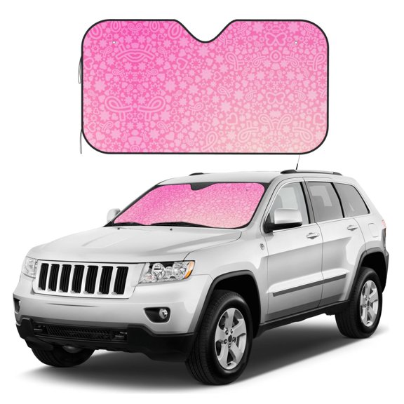 Kdxio Breast Cancer Pink Ribbons Awareness Print Windshield Sun Shade, Foldable Sun Blocker for Car,Truck,SUV Automotive Interior Sun Protection,Reflective Shade for Front Windshield(Small)
