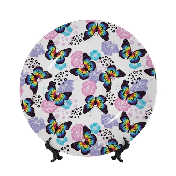 Kdxio Bright Butterflies1 Bone China Decorative Plate Ceramic Decorative Plate for Home Office Wall Stand Decorative Plates for Home Bedroom-8in