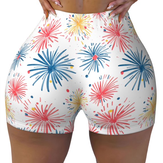 Kdxio Bright Colorful Fireworks Print Workout Shorts for Women Seamless Soft Smooth Gym Yoga Scrunch Active Shorts
