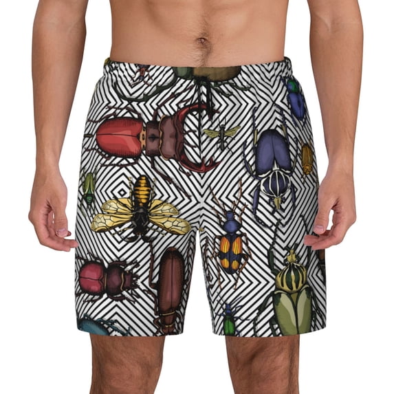 Kdxio Bright Insects Print Men'S Swim Trunks With Compression Liner 7 Inch Inseam Quick Dry Swim Shorts