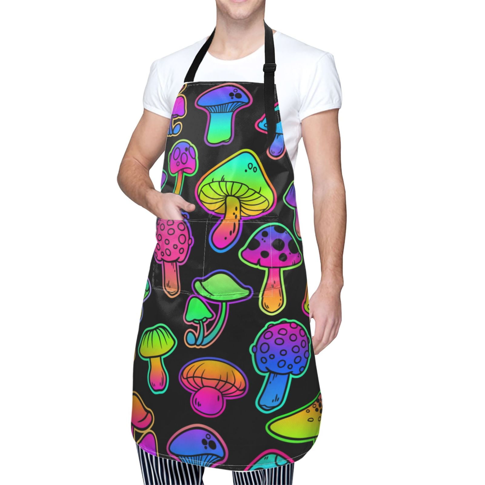 Kdxio Bright Mushrooms Apron with Pockets Adjustable Kitchen Aprons for Men Women Waterproof Aprons for Cooking,Drawing,Crafting, Baking Household Cleaning