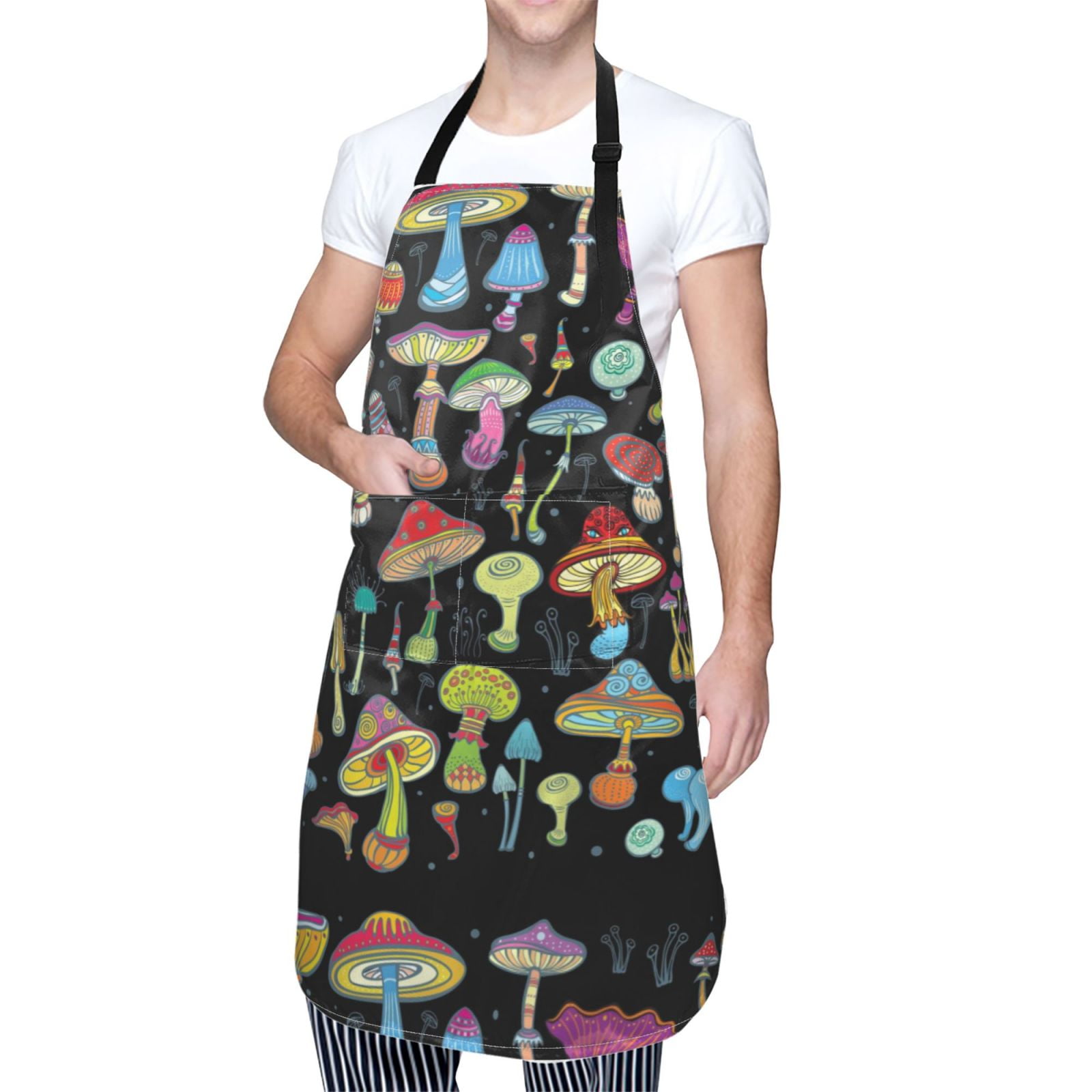 Kdxio Bright Mushrooms Apron with Pockets Adjustable Kitchen Aprons for Men Women Waterproof Aprons for Cooking,Drawing,Crafting, Baking Household Cleaning