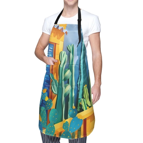 Kdxio Bright Paper Cactus Scene Apron with Pockets Adjustable Kitchen Aprons for Men Women Waterproof Aprons for Cooking,Drawing,Crafting, Baking Household Cleaning