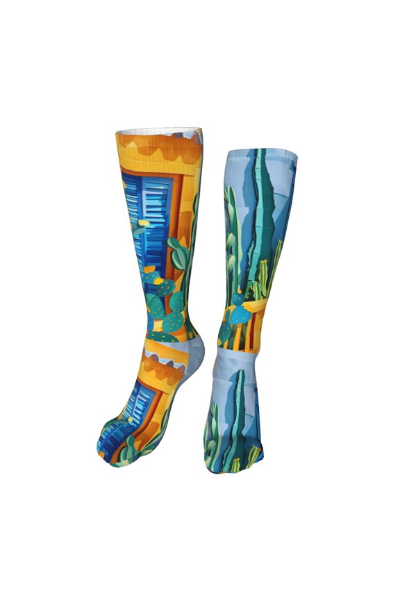Bright Paper Cactus Scene Funny Silky Novelty Funky Long Knee High Socks Soft 3D Print Cosplay Crazy Stockings for Men Women