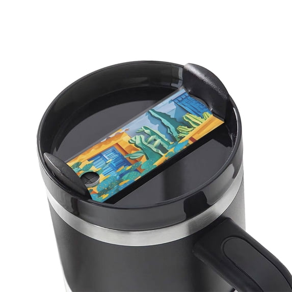 Kdxio Bright Paper Cactus Scene Name Plate Compatible Stanley Cups Name Tag Acrylic Nameplate Tumbler Lid Topper for Cup Accessories