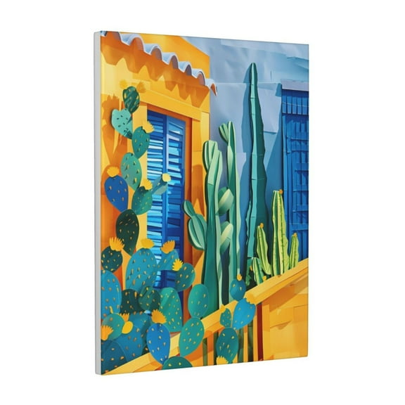 Kdxio Bright Paper Cactus Scene Pattern Canvas Wall Art 12x16 Inches - Waterproof HD Print Solid Wood Frame for Living Room & Bathroom,Vertical