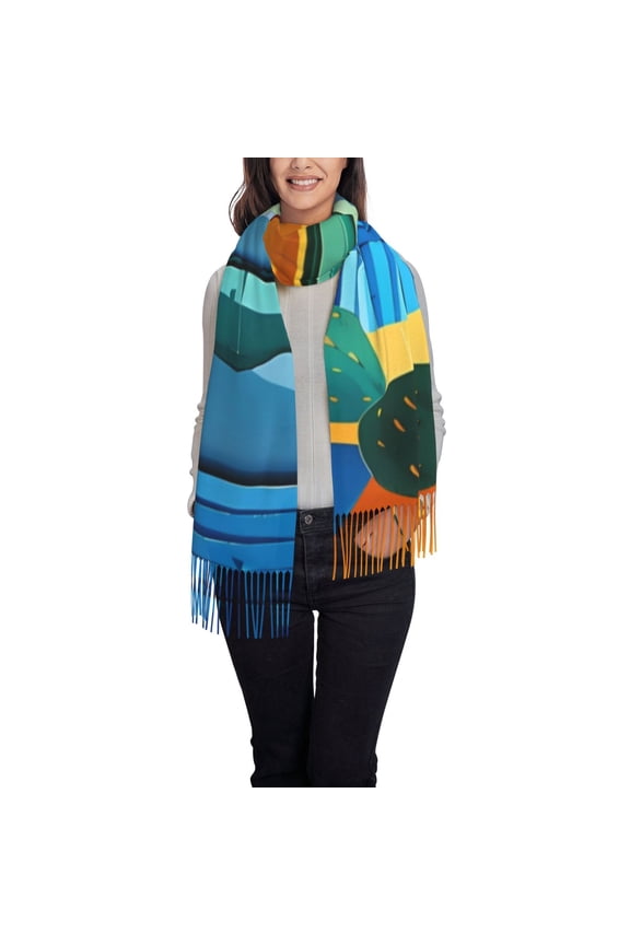 Bright Paper Cactus Scene Women's Scarf Womens Winter Scarf, Fashion Scarfs for Women, Shawls and Wraps, Long Blanket Scarf
