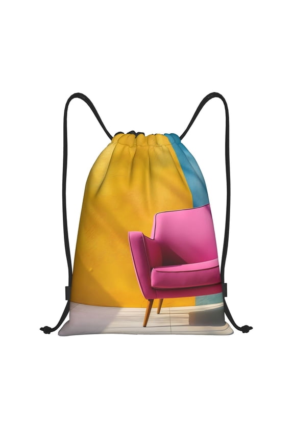 Bright Pink Chair Print Drawstring Backpack Bag,Waterproof Draw String Back Sack, Gym Drawstring Bags Swim Bag For Unisex