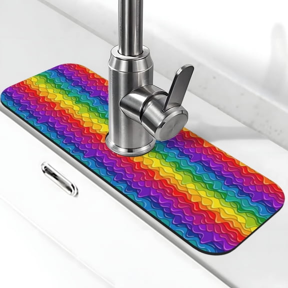 Kdxio Bright Rainbow Pattern Non-Slip Diatom Mud Faucet Drain Pad,Self Absorbent Mat for Kitchen Sink for Variety Kitchen & Bathroom Countertops