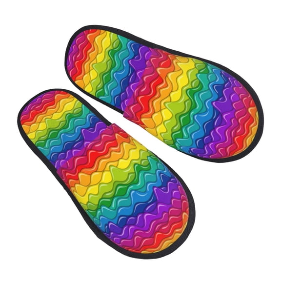 Kdxio Bright Rainbow Pattern Slippers for Women Memory Foam Fuzzy House Slippers Bedroom Non-slip Warm Womens Slippers