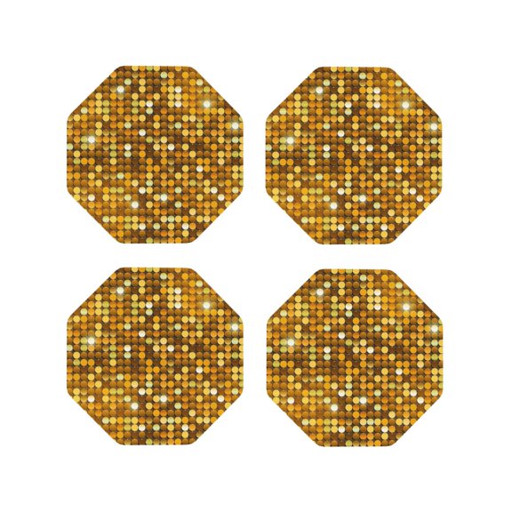 Kdxio Bright Shiny Golden Funny Coasters,4 Pcs Leather Coasters,Housewarming Gifts,Protect Furniture from Water Marks Scratch and Damage