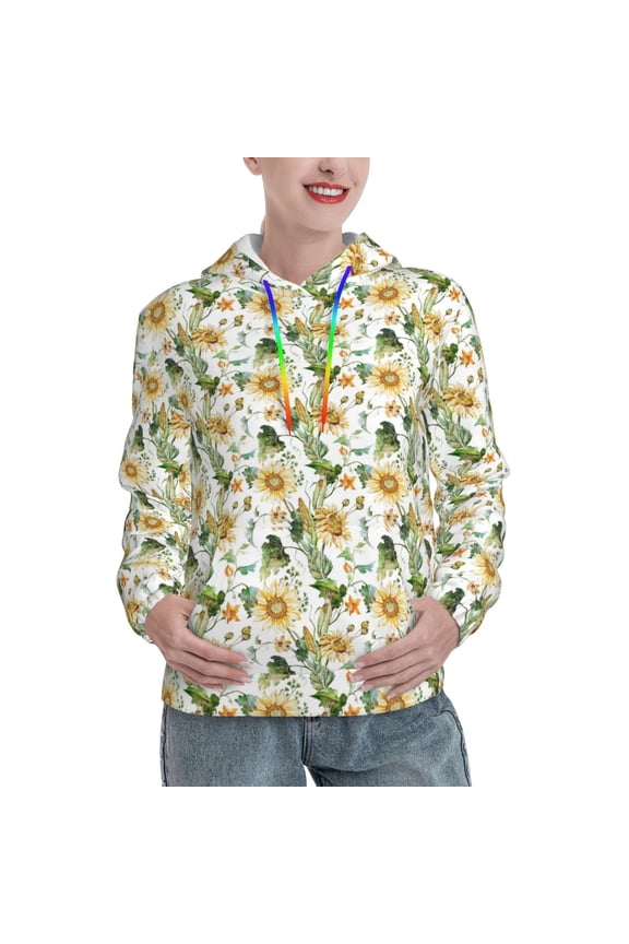 Bright Sunflowers Print Womens Oversized Hoodies Sweatshirts Hooded Pullover Tops Sweaters Casual-Medium