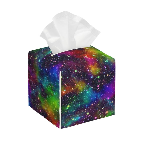 Kdxio Bright Universe Print Tissue Box Cover,Square Decorative PU Leather Facial Paper Case Organizer Holder Dispenser for Bathroom,Night Stands,Desk,Car 5.2''X5.2''X5.2''