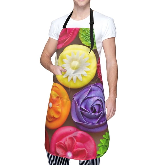 Kdxio Brightly Colored Cupcakes Apron with Pockets Adjustable Kitchen Aprons for Men Women Waterproof Aprons for Cooking,Drawing,Crafting, Baking Household Cleaning