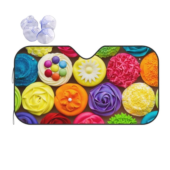 Kdxio Brightly Colored Cupcakes Print Front Windshield Sun Shade,Folding Auto Sunshade for Car Truck SUV-Small