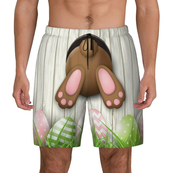 Kdxio Brown Bunny Bottom And Easter Eggs Print Men'S Swim Trunks With Compression Liner 7 Inch Inseam Quick Dry Swim Shorts