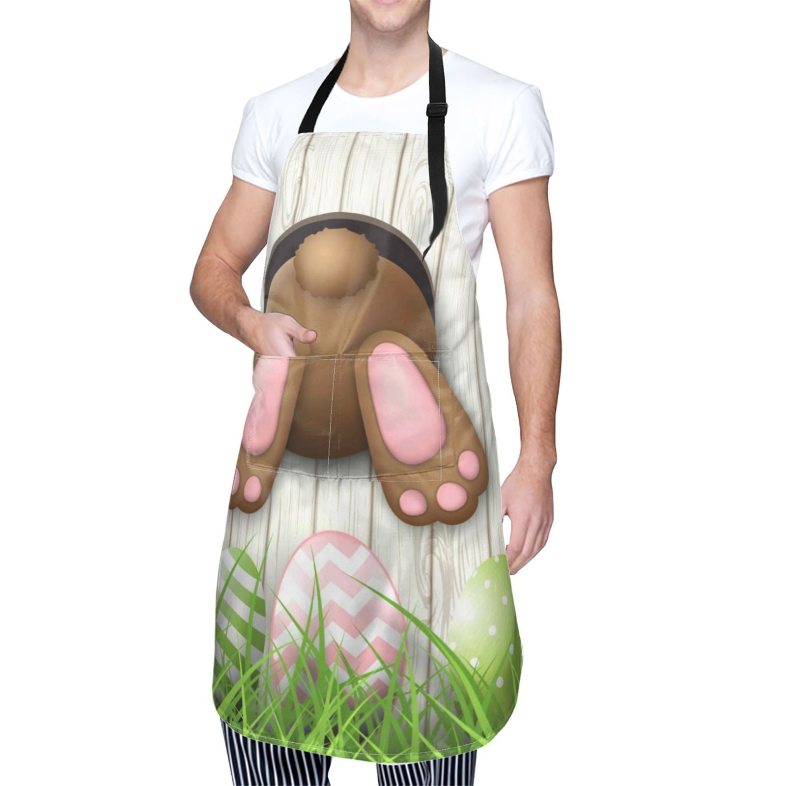 Kdxio Brown Bunny Bottom And Easter Eggs Apron with Pockets Adjustable Kitchen Aprons for Men Women Waterproof Aprons for Cooking,Drawing,Crafting, Baking Household Cleaning