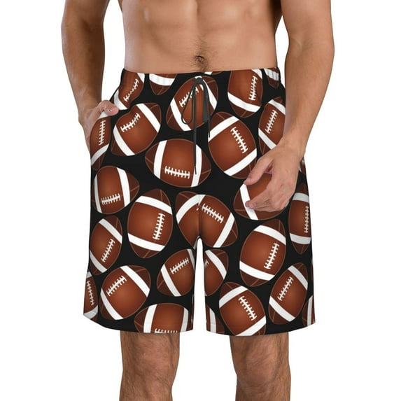 Kdxio Brown Football On Black Pattern Mens Casual Shorts - Drawstring Summer Beach Sports Shorts for Men