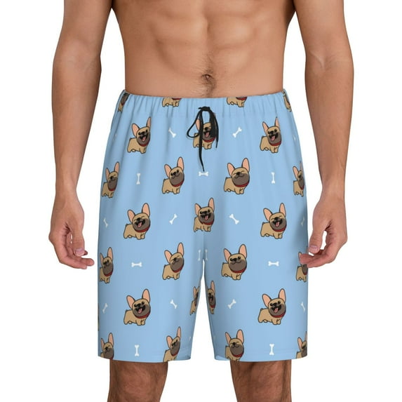 Kdxio Brown French Bulldog Print Mens Sleep Shorts Bottoms Soft Comfy Pajama Wear Pants with Drawstring Pockets