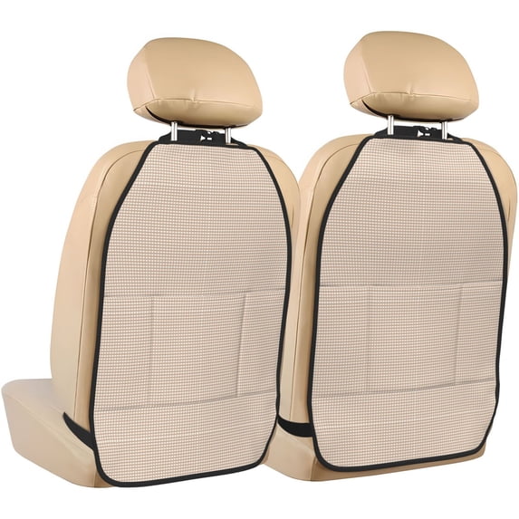 Kdxio Brown Gingham Print 2 Pack Car Kick Mat Seat Cover Back Protector Mat with Pockets for Organizer Backseat Protector and Storage Anti Kick Pad for Vehicles