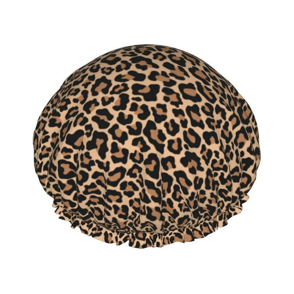 Kdxio Brown Leopard Print Shower Cap for Women,Elastic and Reusable,Double Waterproof Layers Bathing Hat