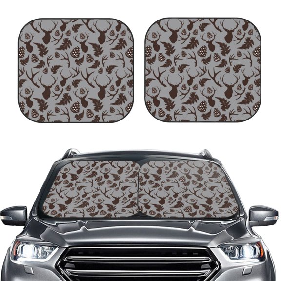 Kdxio Brown Moose with Pinecones Print 2-Piece Sun Shade Front Windshield - Foldable Car Front Window Sunshades for Most Sedans SUV Truck