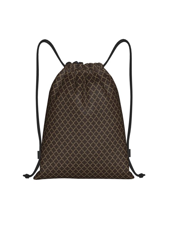 Brown Moroccan Trellis Print Drawstring Backpack Bag,Waterproof Draw String Back Sack, Gym Drawstring Bags Swim Bag For Unisex