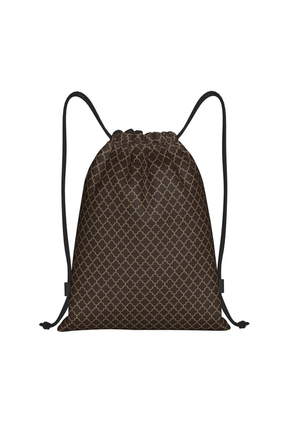 Brown Moroccan Trellis Print Drawstring Backpack Bag,Waterproof Draw String Back Sack, Gym Drawstring Bags Swim Bag For Unisex