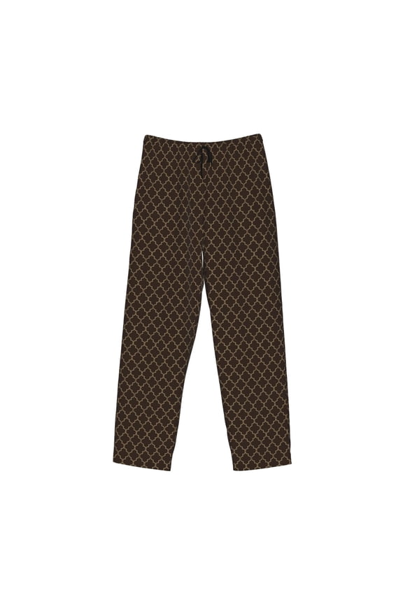 Brown Moroccan Trellis Print Men's Sleep Pajama Pant Lounge Pants with Pockets