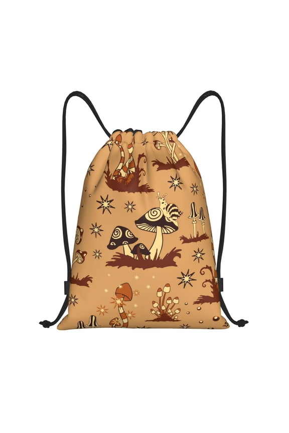 Brown Mushrooms Print Drawstring Backpack Bag,Waterproof Draw String Back Sack, Gym Drawstring Bags Swim Bag For Unisex