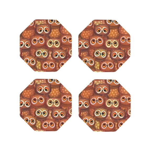 Kdxio Brown Owl Funny Coasters,4 Pcs Leather Coasters,Housewarming Gifts,Protect Furniture from Water Marks Scratch and Damage