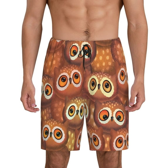 Kdxio Brown Owl Print Mens Sleep Shorts Bottoms Soft Comfy Pajama Wear Pants with Drawstring Pockets