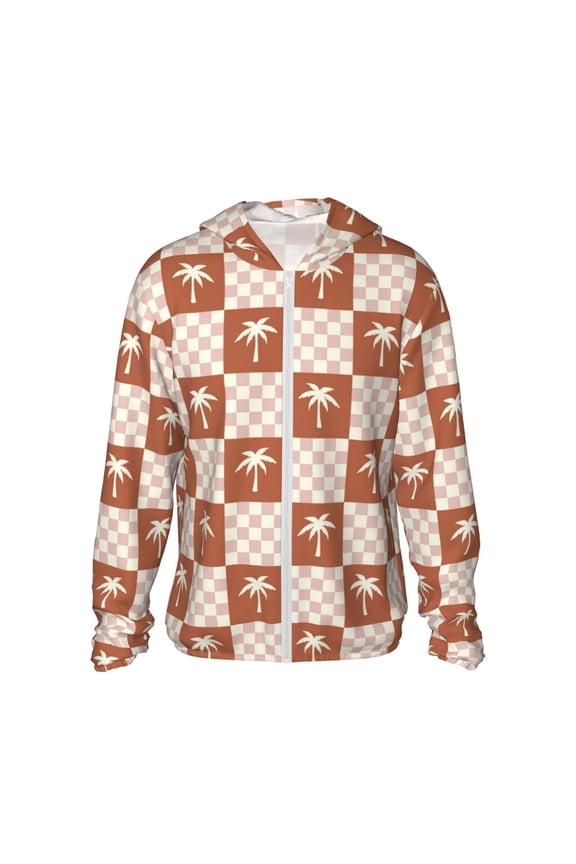 Brown Palms Print Women Men Sun Protection UPF 50+ Jackets Zip Up Long Sleeve Hoodie Hiking Lightweight with Pockets