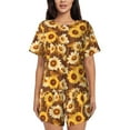thumbnail image 1 of Kdxio Brown Wood Grain Sunflower B Print Pajamas Sets for Women Short-Sleeved Pjs with Lounge Shorts Two Piece Sleepwear S-4XL, 1 of 5