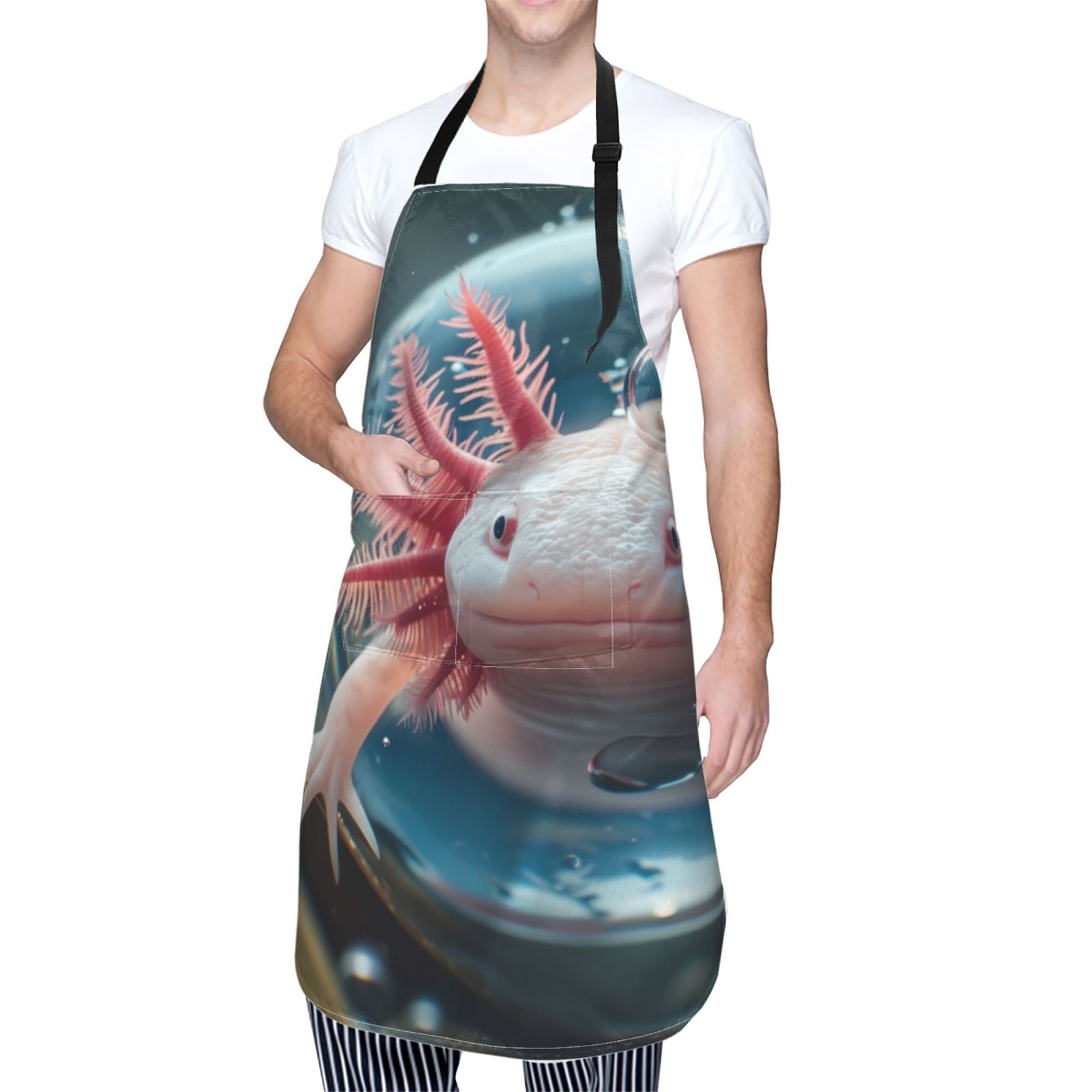 Kdxio Bubbles Axolotl Fantasy Apron with Pockets Adjustable Kitchen Aprons for Men Women Waterproof Aprons for Cooking,Drawing,Crafting, Baking Household Cleaning